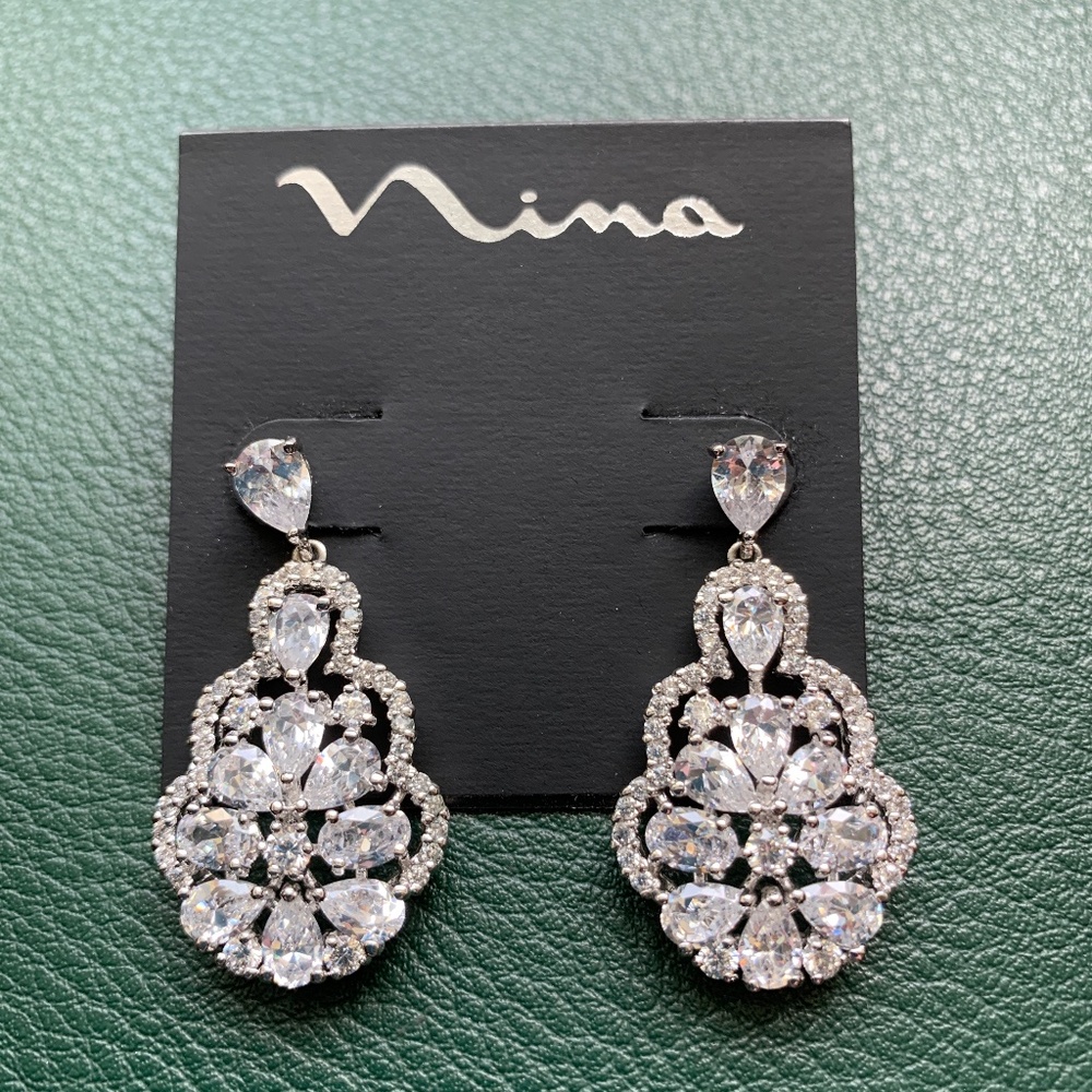 Nina Rennie Glamorous Decorative Pear-Shape Pendant Drop Earrings
